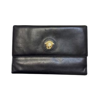 Gianni Versace black leather vintage clutch bag rare